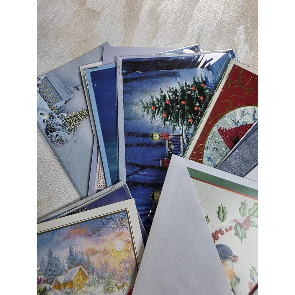 Bulk Lot Christmas Holiday Greeting Cards Assorted Winter Scenes Glitter 70+ct